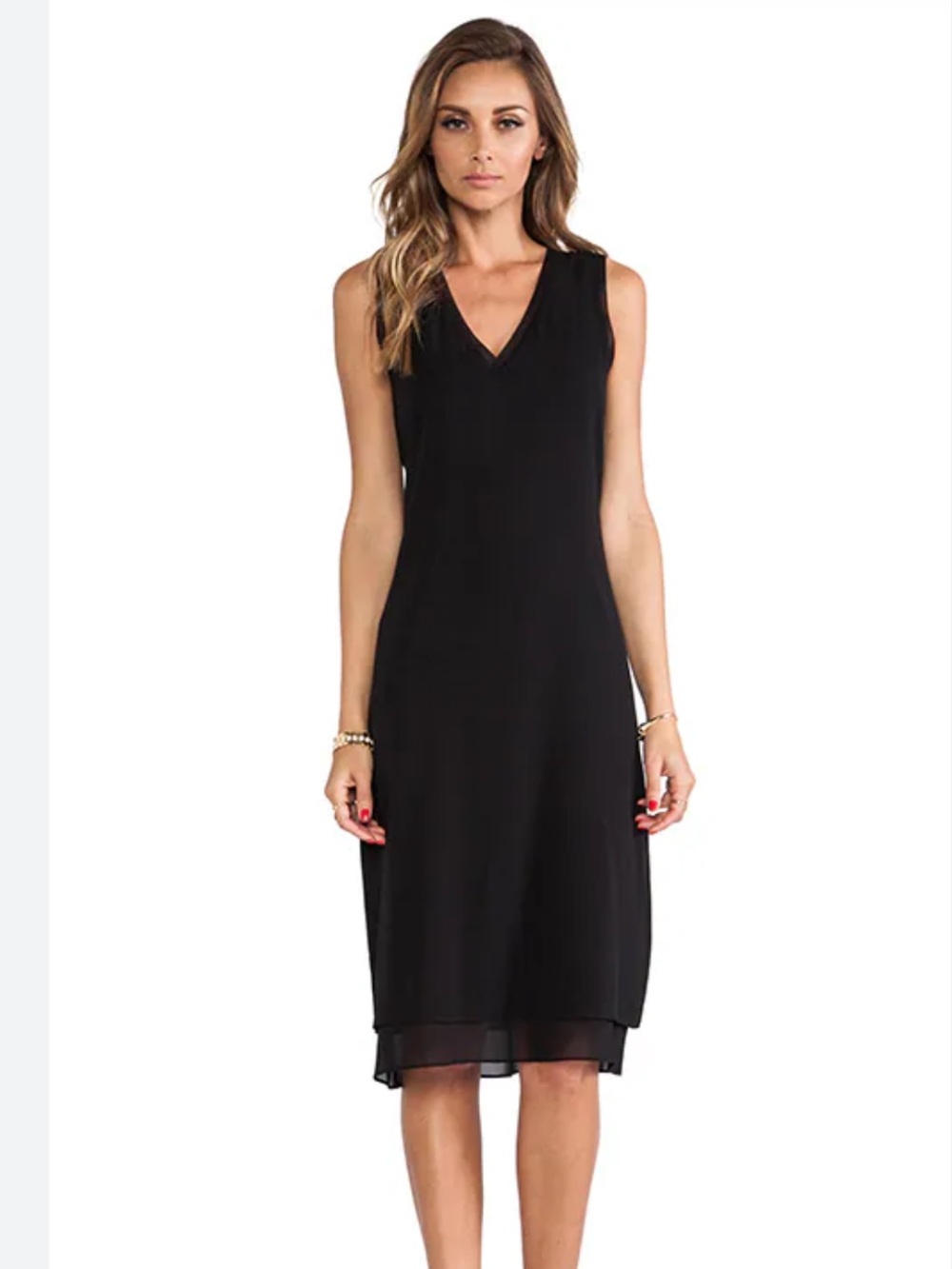 Vince Black Silk Sleeveless Tank Shift Midi Dress Size Small
